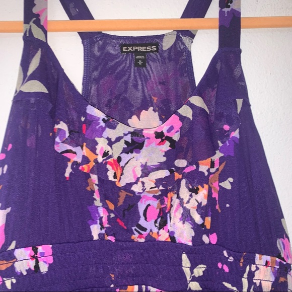 Express Floral Print Ruffle Mesh Overlay Sleeveless Top - Picture 2 of 8